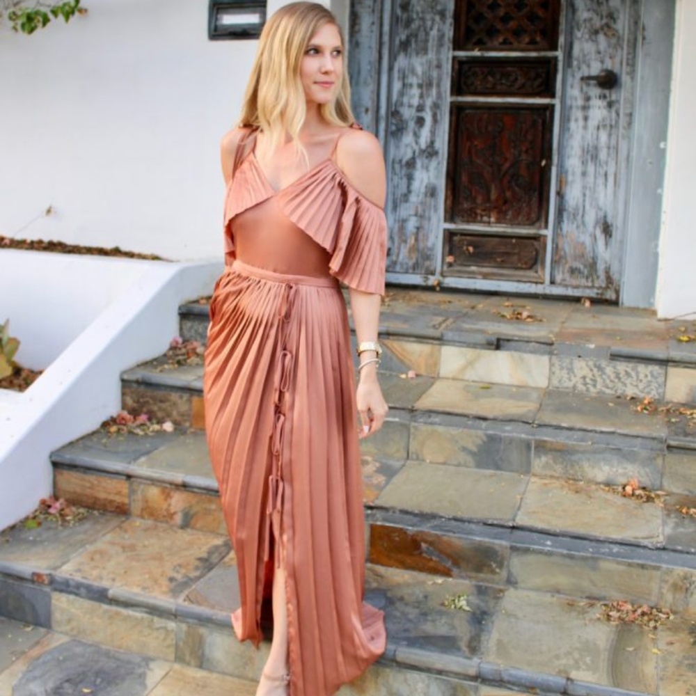 Olivia Palerno Rose Gold Pleated Maxi Dress